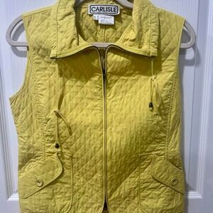 Carlisle Women's Vest Sz 4 QuiltedChartreuse Yellow Pockets Full Zip Funnel Neck